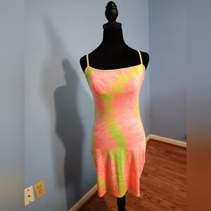 🩷💛💚 NWOT Womens Neon Spaghetti Strap Dress Snug Bright Neon Fun Party Bodycon